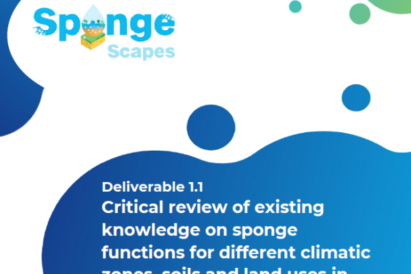 Cover page of SpongeScapes Deliverable 1.1 titled "Critical review of existing knowledge on sponge functions for different climatic zones, soils and land uses in Europe"