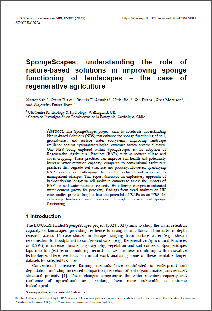 Understanding the role of nature-based solutions in improving sponge functioning of landscapes – the case of regenerative agriculture