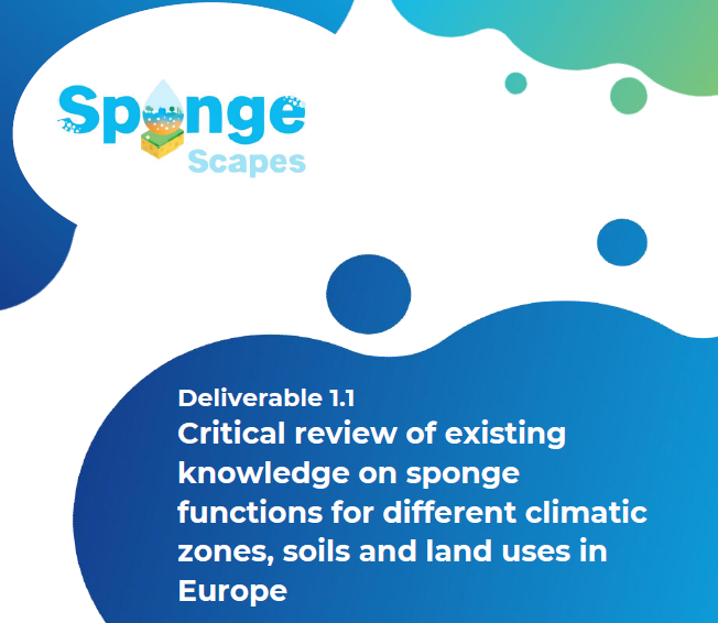 Cover page of SpongeScapes Deliverable 1.1 titled "Critical review of existing knowledge on sponge functions for different climatic zones, soils and land uses in Europe"